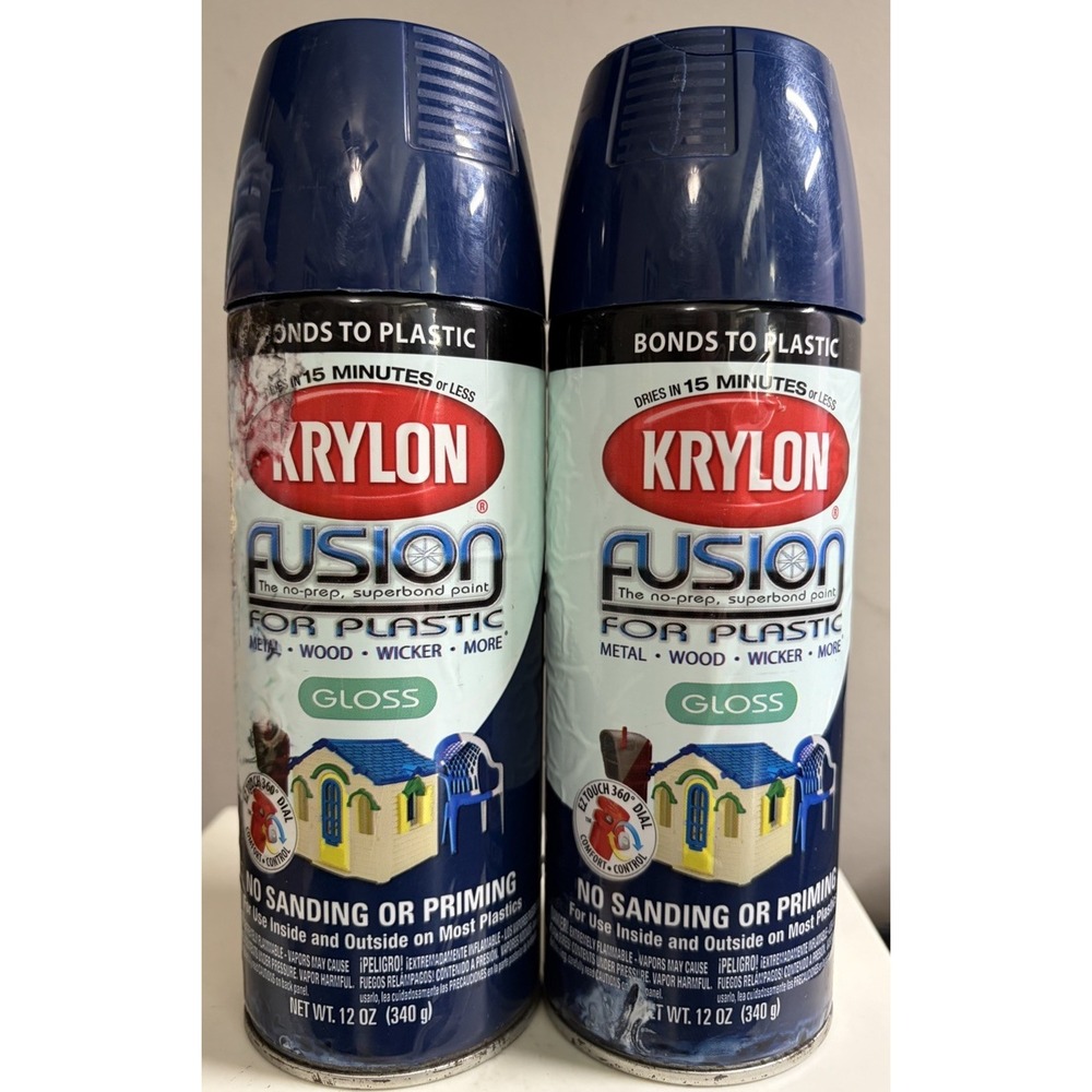 2X Krylon 2326 Navy Gloss Fusion Spray Paint for Plastic Wood 12oz
